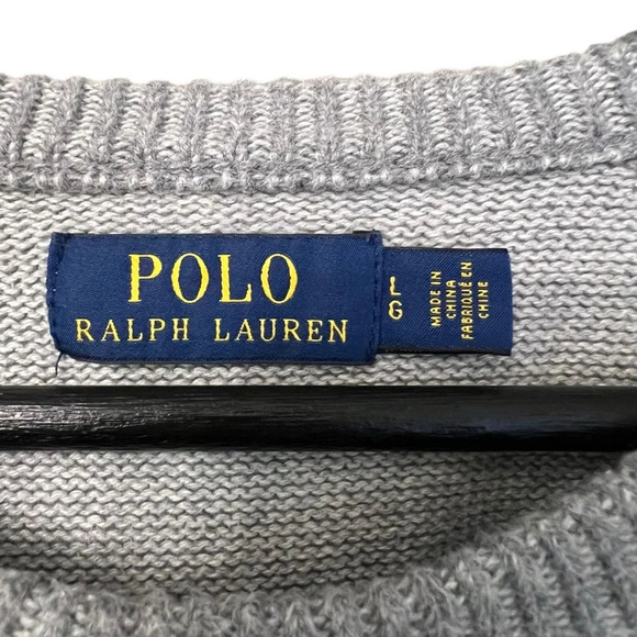 Polo Ralph Lauren Cotton Crewneck Sweater Medium Grey Large Cozy Fall Neutral - Picture 3 of 5